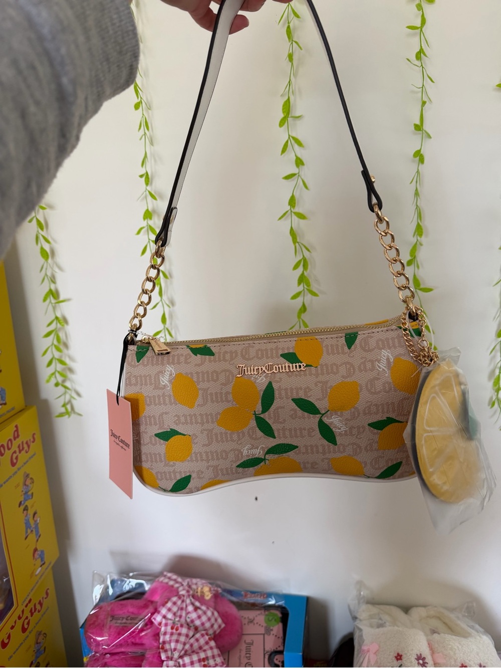 Juicy Couture Lemon Print Beige Shoulder Bag